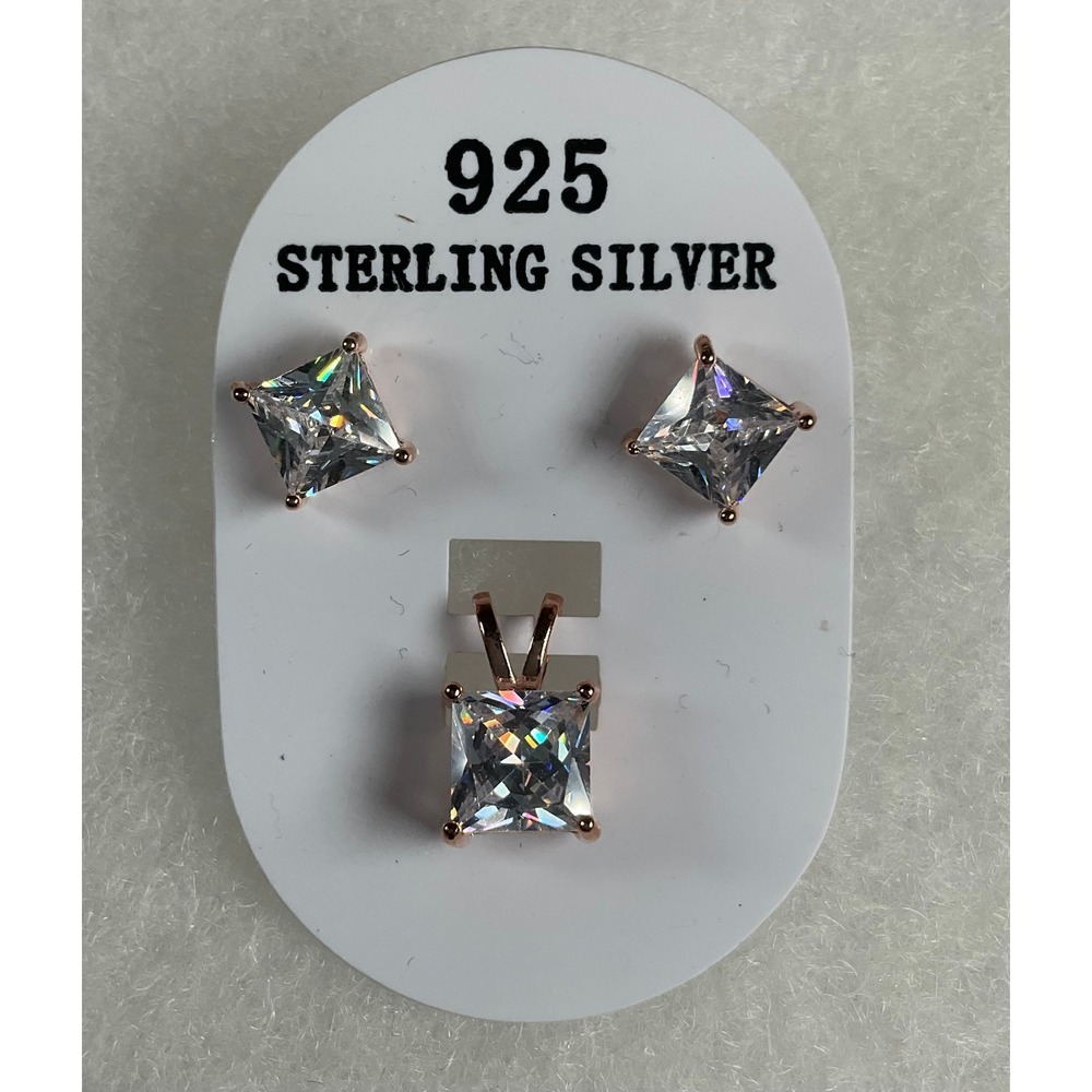 925 Sterling/Rose‎ Gold CZ Earring/ Pendant Set